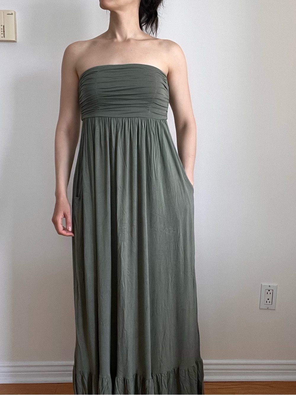 Guess by Marciano Olive Strapless Maxi Dress
